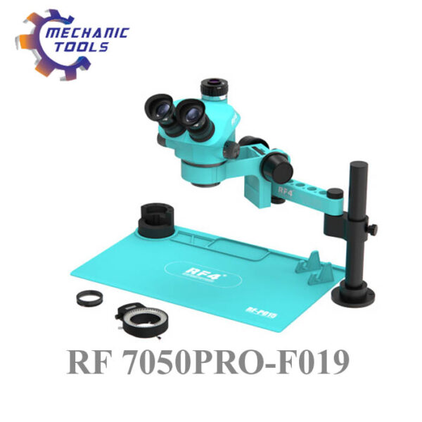 RF4 RF7050PRO-FO19 WITH MAT (3D CONTINUOUS ZOOM) 7X~50X TRINOCULAR STEREO MICROSCOPE WITH 0.5X CTV CAMERA ZOOM LENS & LED ADJUSTABLE LIGHT